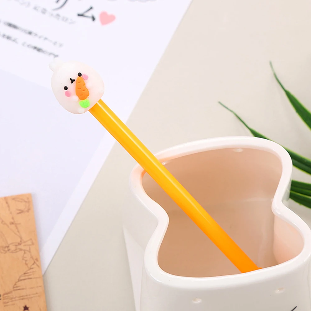

4Pcs/Lot Cute Rabbit Holding Fruit Gel Pen Kawaii Neutral Pen 0.5mm Black Gel Ink Pens School Writing Stationery Office Supplies