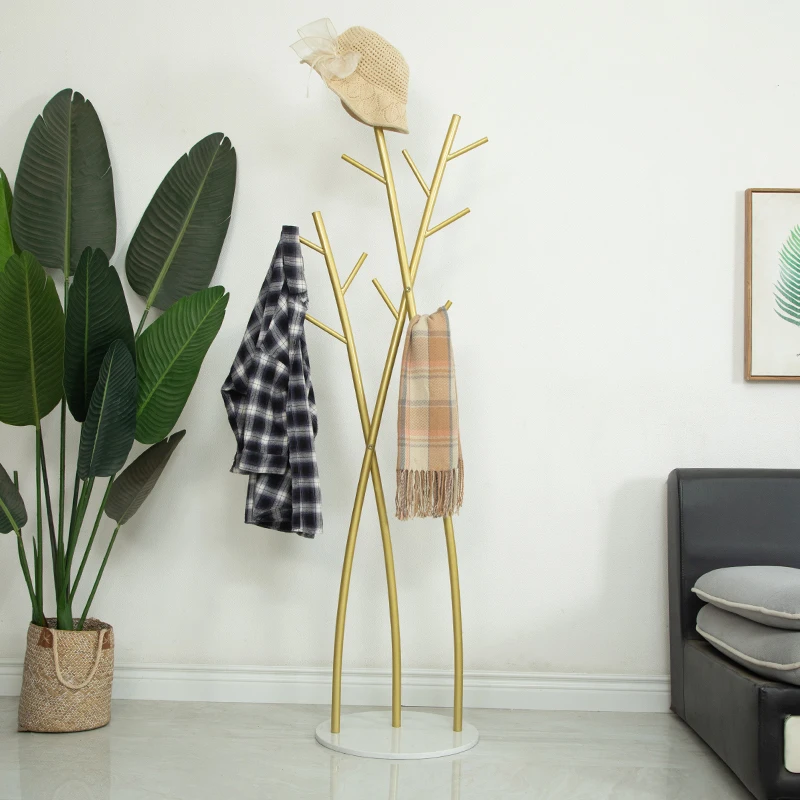 

Golden Floor Standing Coat Rack Metal Multifunctional Clothes Hangers Nordic Entrance Hall Perchero Pared Furniture for Home