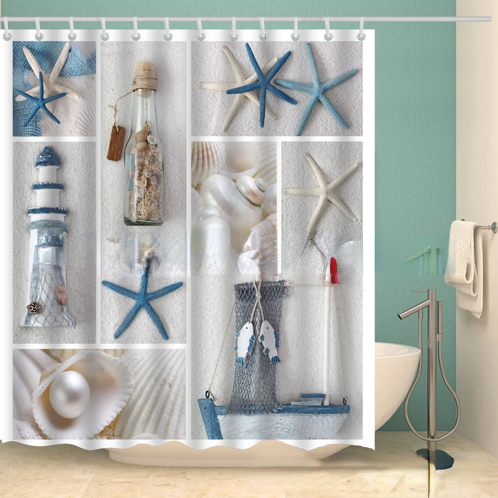 

Bath Waterproof Shell Starfish Beach Bathroom Shower Curtain