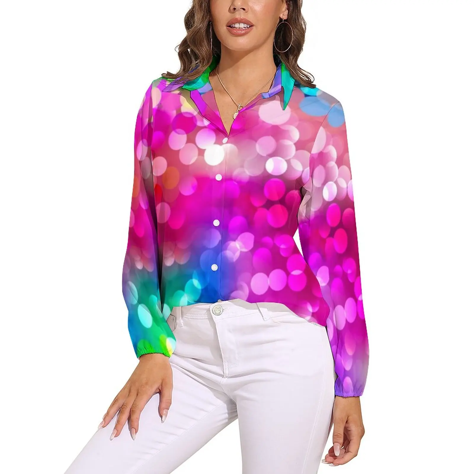 

Rink Disco Ball Loose Blouse Abstract Design Basic Oversized Blouses Female Long-Sleeve Cute Shirts Summer Graphic Top