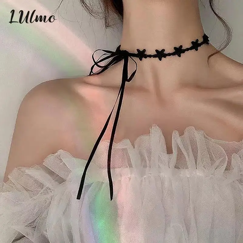 

Vintage Women Fashion Gothic Victorian Star Tassel Tattoo Choker Necklace Black Lace Choker Collar Wedding Jewelry