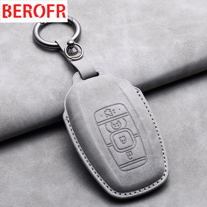 -zamszowe skórzane etui na kluczyk samochodowy do Lincoln Continental MKC MKZ Navigator 2017 2018 2019 4-przyciski Smart Keyless Remote Protect