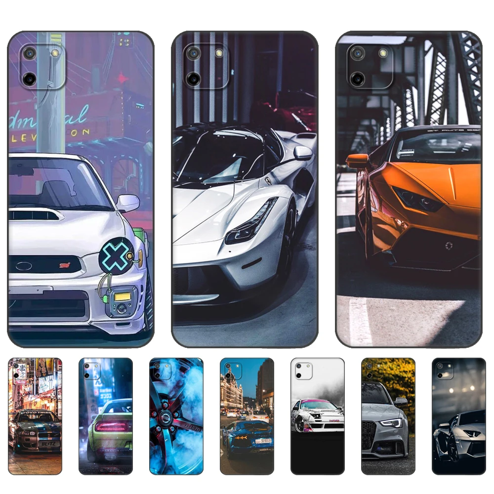 Black tpu Case For OPPO Realme 8i C25 C25S C11 2020 2021 C20 C21 C21Y C25Y Back Cover fashion Car Sports |