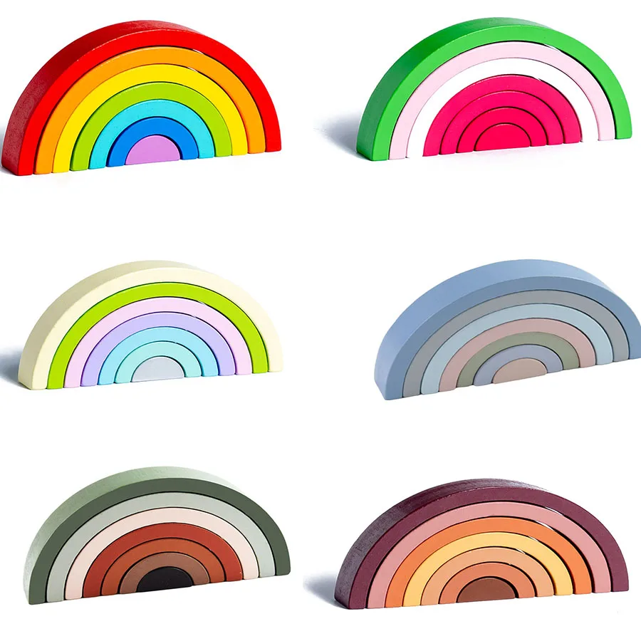 Монтессори деревянный Радужный блок укладки арочный мост баланс Игра цвет