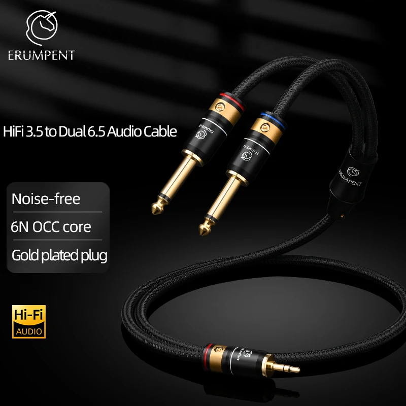 

Кабель ERUMPENT HiFi с разъемом 3,5 мм на два кабеля 6,5 мм, высококачественный Восьмиядерный кабель 3,5 мм Jack на 6,5 Jack для усилителя, динамика, миксера
