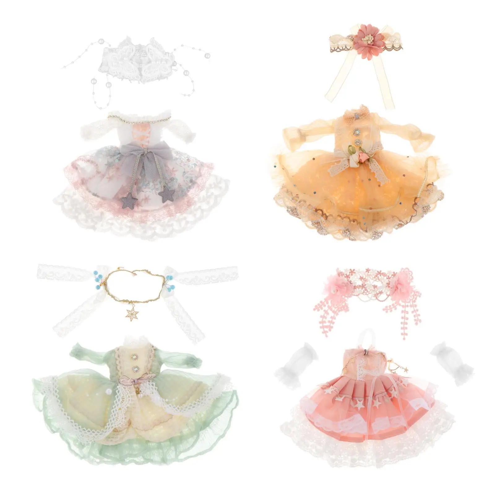 

1/6 Doll Clothes Dress Handmade with Headwear Outfits Pastoral Style Lace Trim Set for Doll Dress up Party Dress Costume