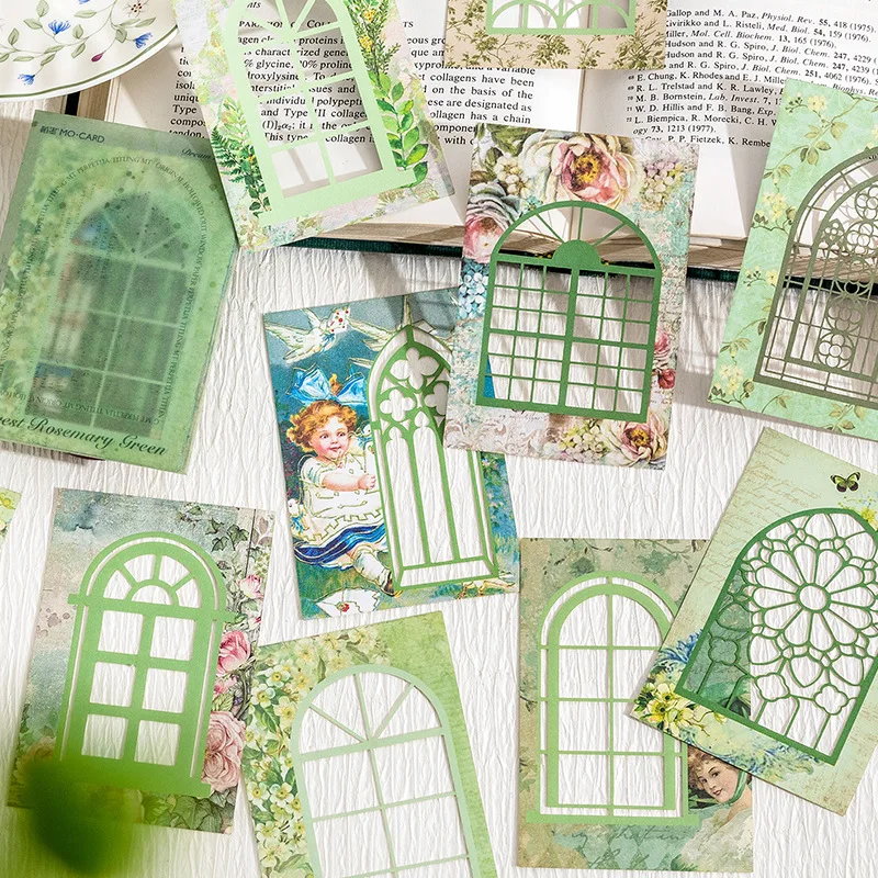 

10pcs Literary Flower Window Hollow Material Paper Retro Background Paper Collage Cards Decorative Lable Junk Journal Planner