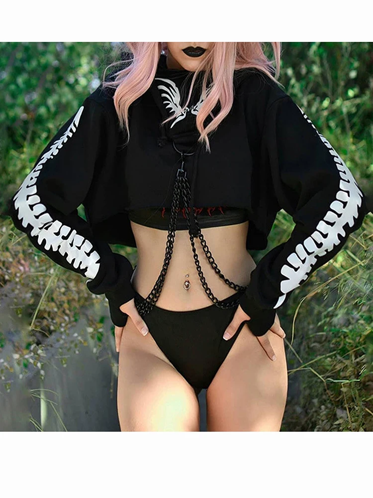 

Коллекция 2022 года, худи Hawajuku со светоотражающим принтом, Женская Повседневная укороченная куртка с длинным рукавом, худи в стиле киберпанк, ...