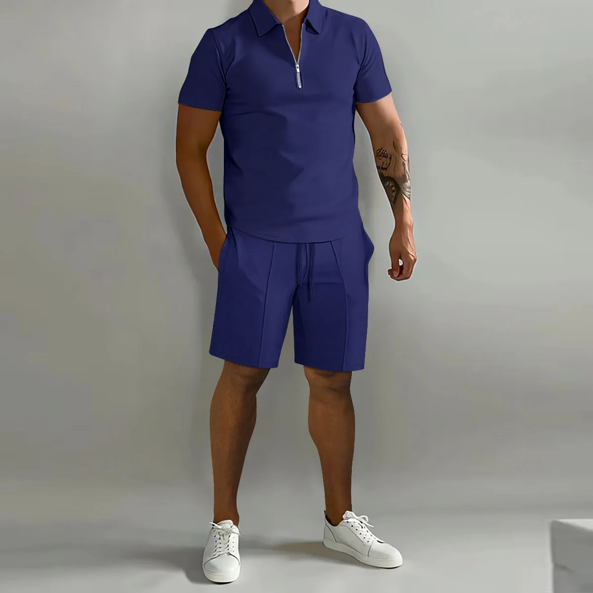 Summer short sleeve Thin Polo Shirt+Sport Shorts 2 Piece New Mens Tracksuit Suit Men Solid Set Casual Jogging Sportswear