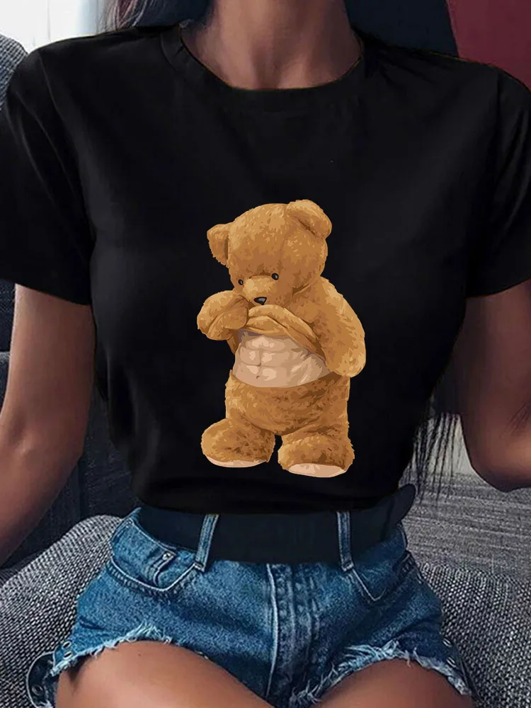 

Women's T-shirts Harajuku Girls Tops Get Ripped Bear Graphic Print Tee O-neck Short Sleeves Summer Casual Tshirt Lady Clothing