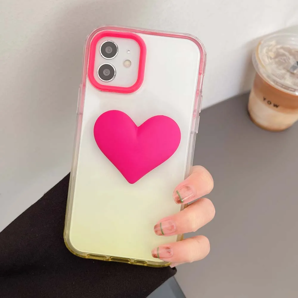 

Gradient Love Transparent Phone Case For Iphone 12 11 14 Pro Max 13 Mini 7 8 Plus Shockproof Protection Cover