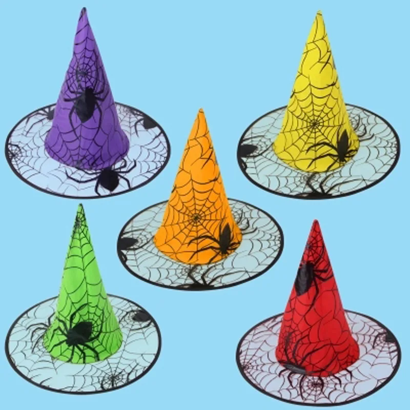

Halloween Witch's Hat Non-woven Tulle Spider Peaked Magic Hat Halloween Party Props for Children's Gifts Drag Props
