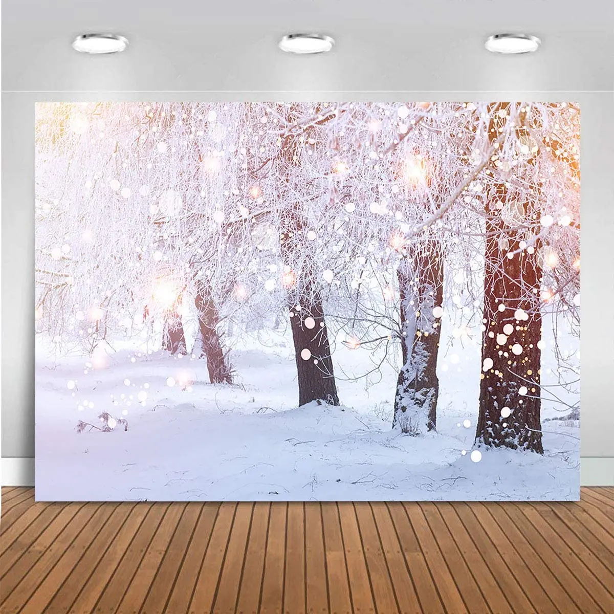 

Winter Snowflake Forest Photography Backdrops Snow Wonderland Pine Tree Background Banner Vinyl Glitter Outdoor Portrait Party