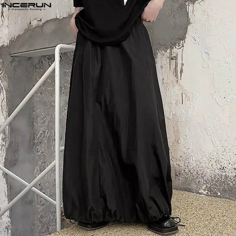 

INCERUN Men Wide Leg Pants Skirts Solid Color Elastic Waist Trousers Personality 2023 Streetwear Loose Casual Men Bottoms S-5XL