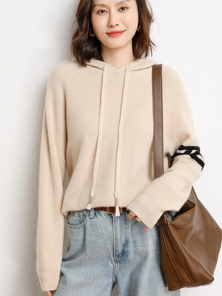 Новый женский пуловер из 100% кашемира с капюшоном толстая теплая кашемировая