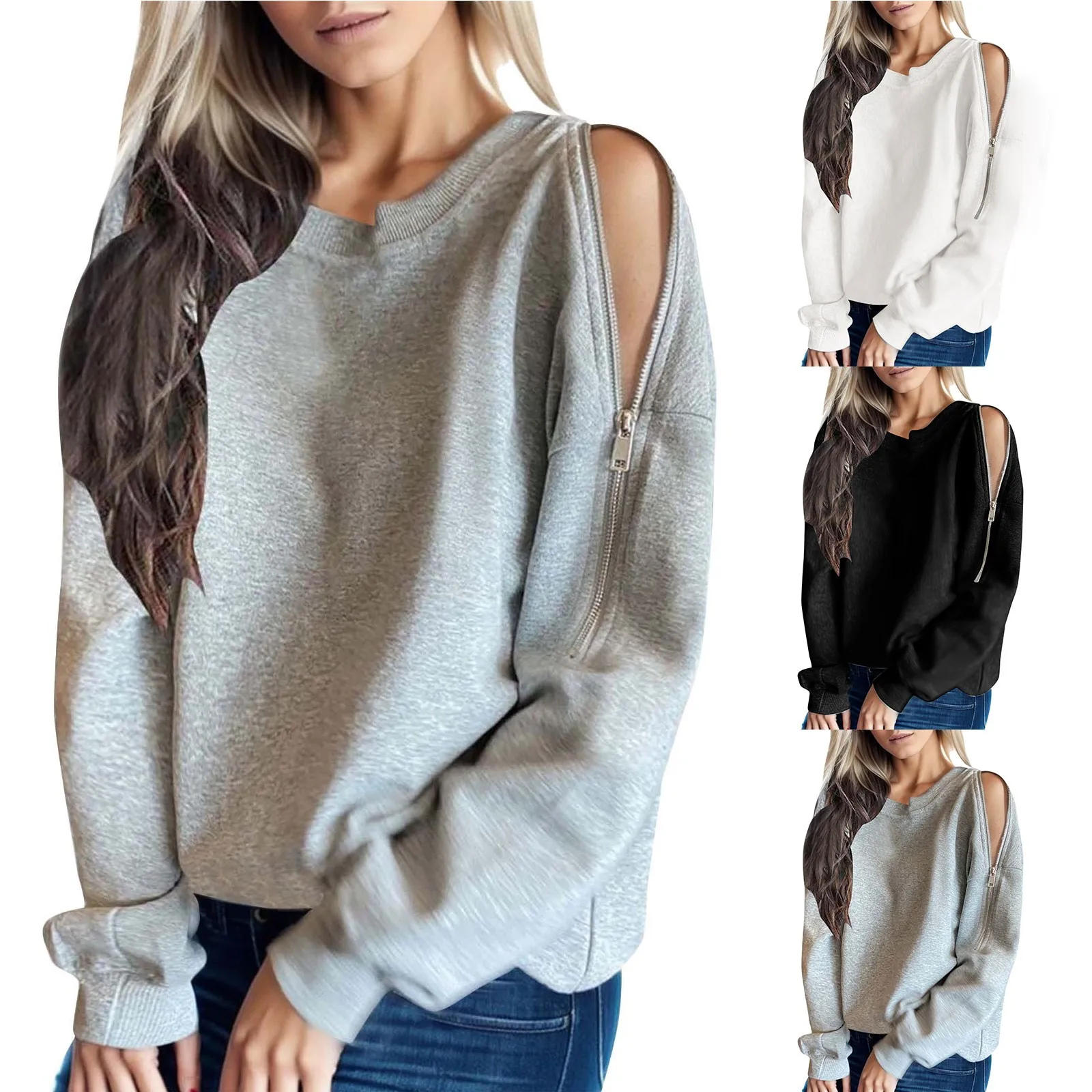 

2023 Autumn Women's Zip Open Sleeve Sweatshirt Fall Shirt