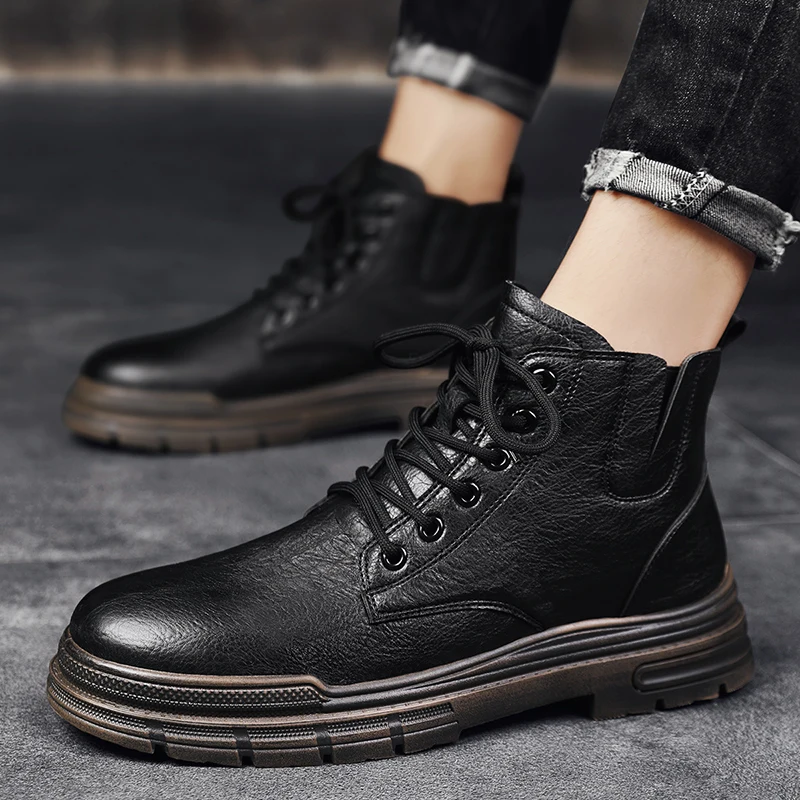 

Мужская обувь, новинка, повседневные зимние ботинки челси, армейские тактические уличные походные роскошные кожаные кроссовки, лоферы на п...