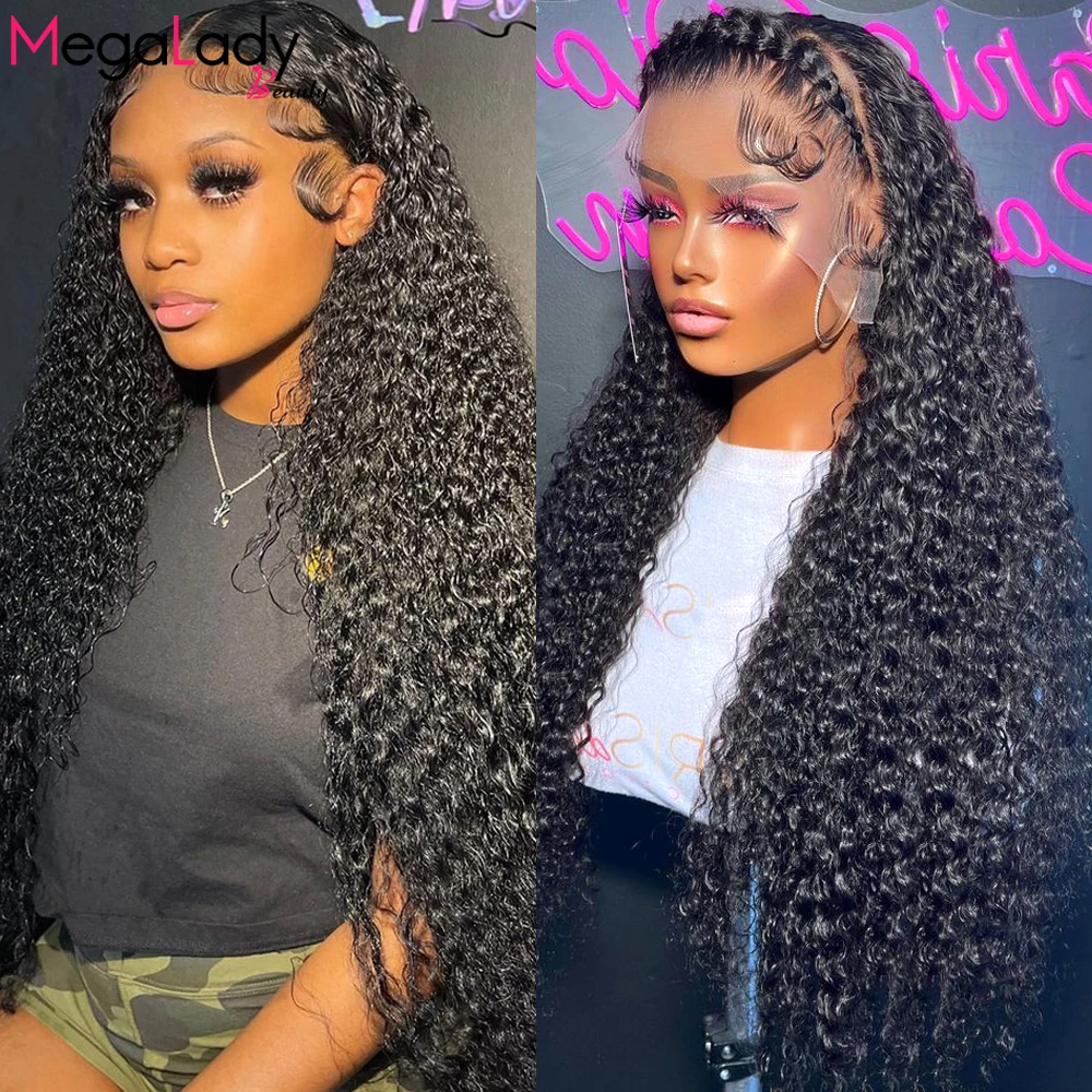 

Curly Lace Front Human Hair Wigs For Women Transparent T Part Lace Frontal Human Hair Wigs 32" Long Deep Wave Curly Hair Wigs