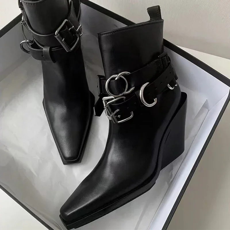 Женские ботильоны Дизайнерская кожаная обувь в готическом стиле Роскошные туфли