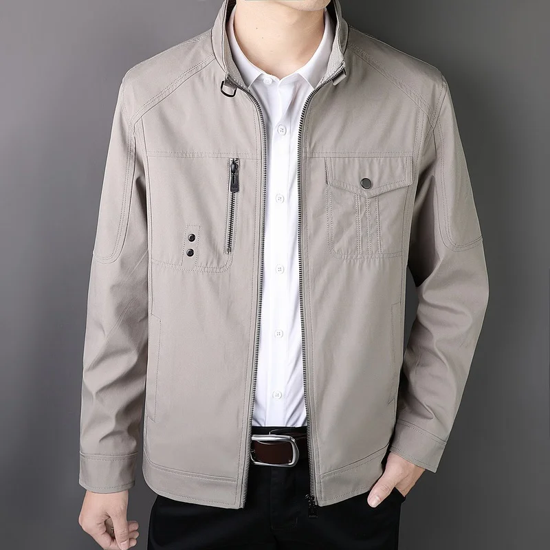 

Men Clothing 2023 Spring and Autumn New Jacket Men's Large Size Business Casual Solid Color Stand-up Collar Men's Coat