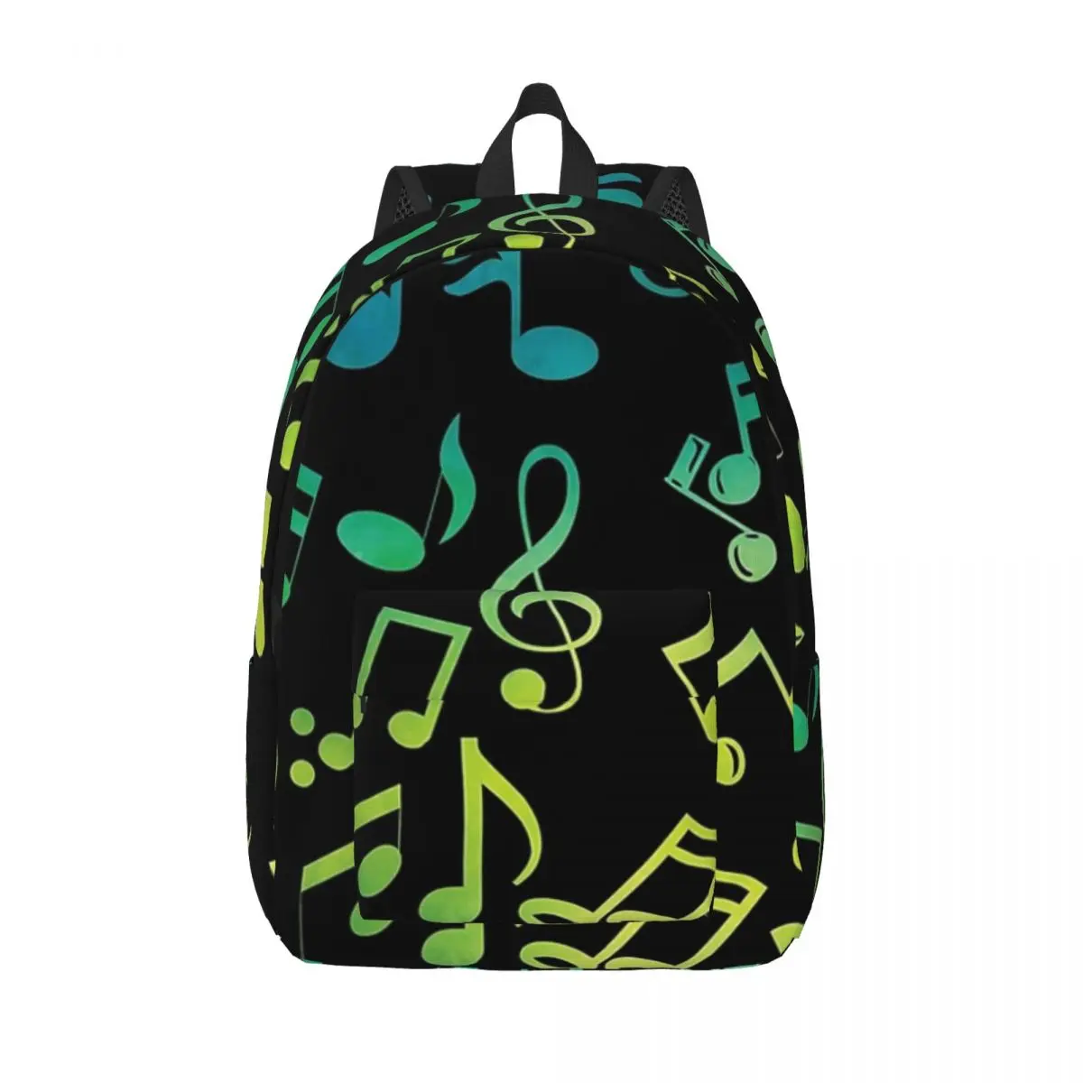 

Yellow And Green Music Notes Woman Small Backpacks Boys Girls Bookbag Shoulder Bag Portability Travel Rucksack School Bags