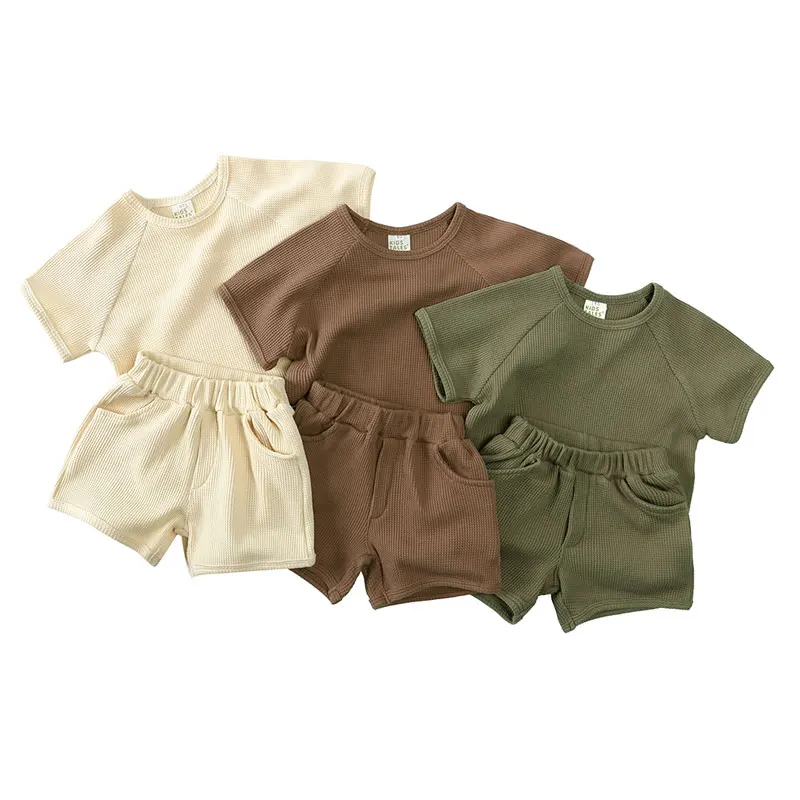 

Summer Toddler Boys Clothes Solid Color Kids Clothes Girls Outfit Casual Short Sleeve T-Shirt Shorts Children Clothing 1-6 Years
