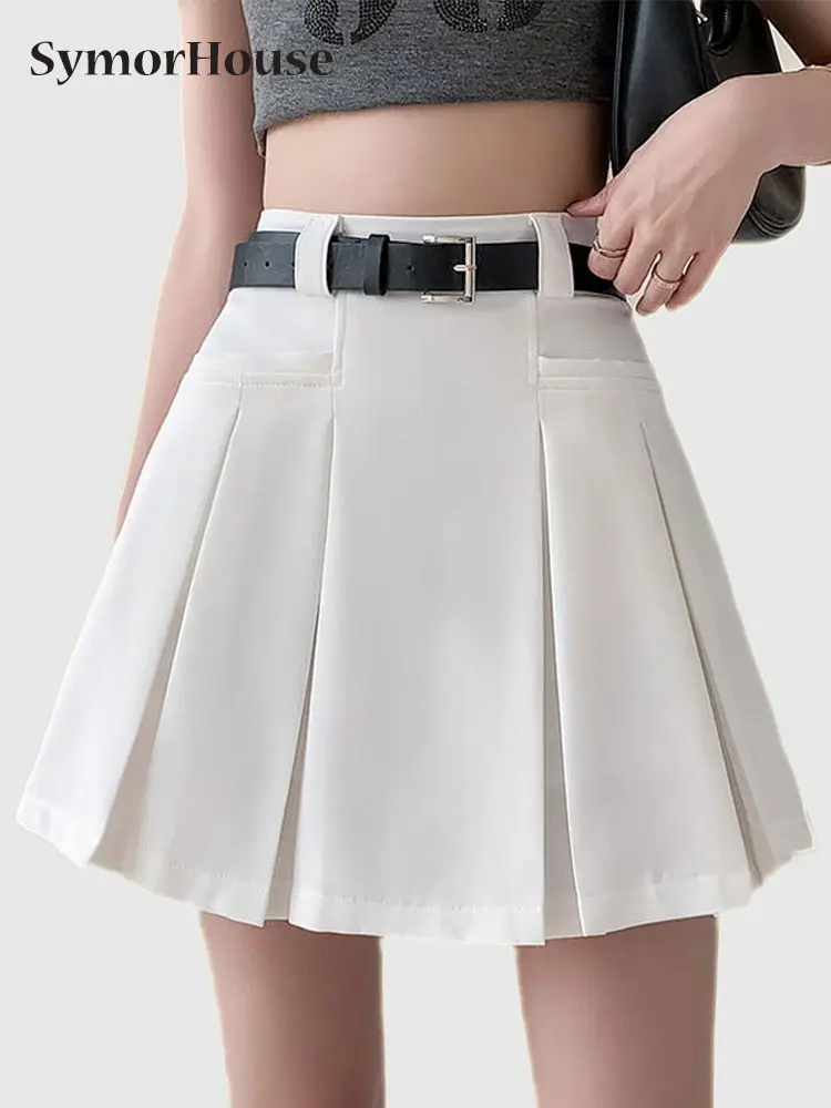 

Женская плиссированная мини-юбка с высокой талией, черно-белая юбка трапециевидной формы в Корейском стиле, лето 2023