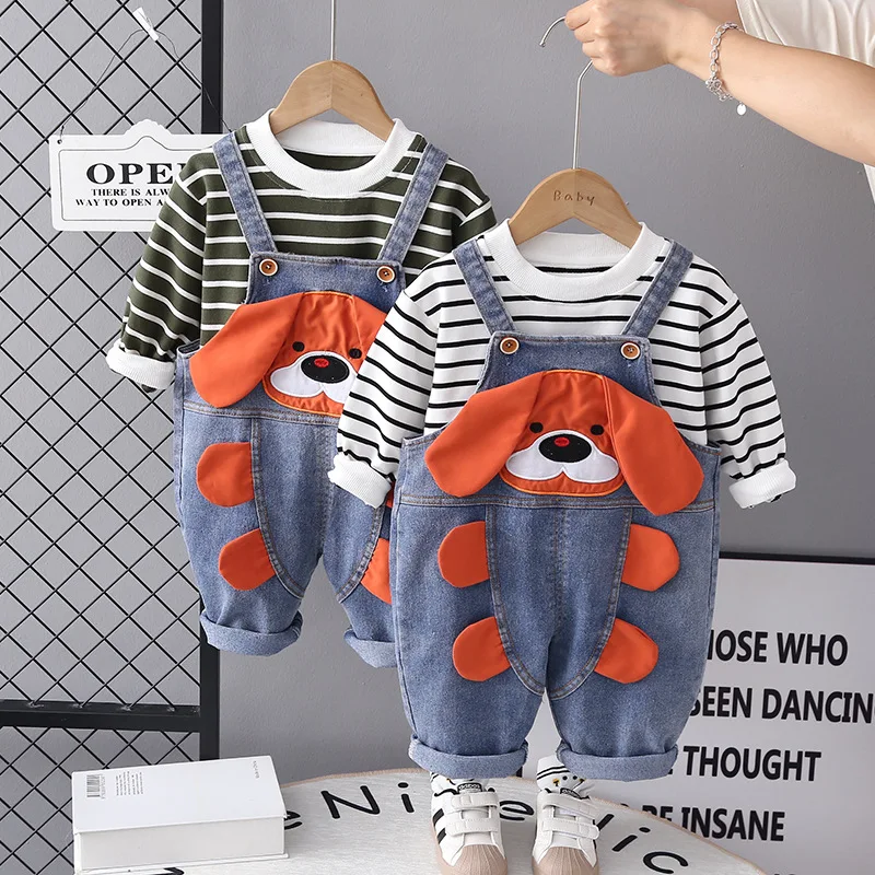 

Boys Clothes Sets Spring Autumn Children Cute T-shirts Denim Jumpsuit 2pcs Overall Jeans Suit For Baby 5 Years Tracksuits Kids