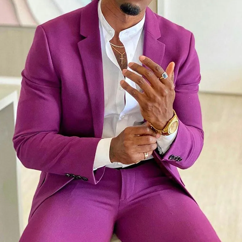 2 Pieces Purple Men Suit 2023 Talior Made Groom Wedding Tuxedo Best Man Formal Prom Party Wear Costume Homme ( Blazer+Pants )
