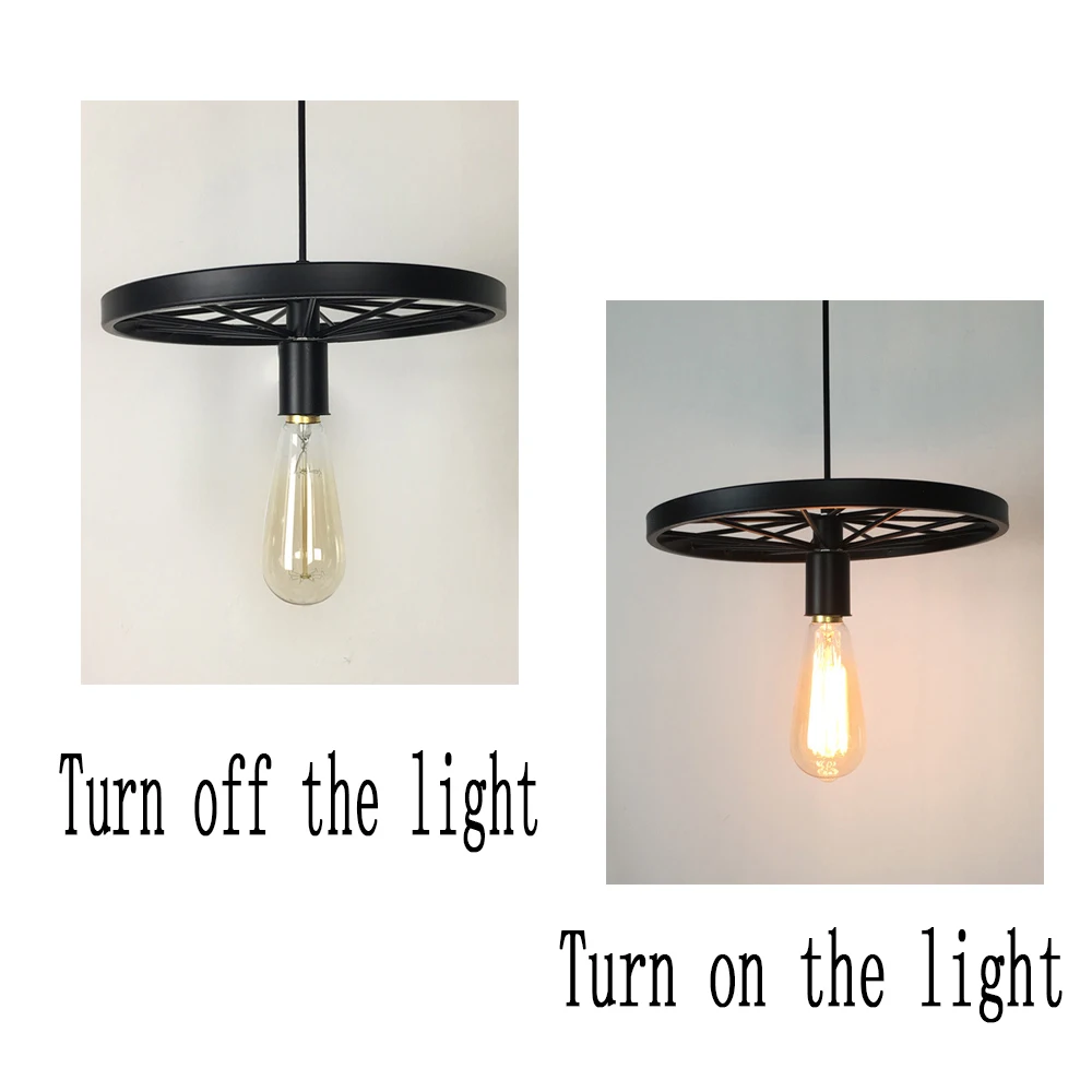 Vintage Industrial Bicycle Wheel Design Chandelier Black Iron E27 Hanging Lamp Creative Personality Ceiling for Restaurant |