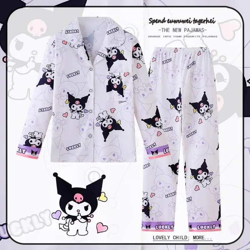 

Sanrio Kawaii Pajamas Kuromi Cinnamoroll Cartoon Cute Children Spring Autumn Styles Long Sleeved Cardigan Home Clothing Set