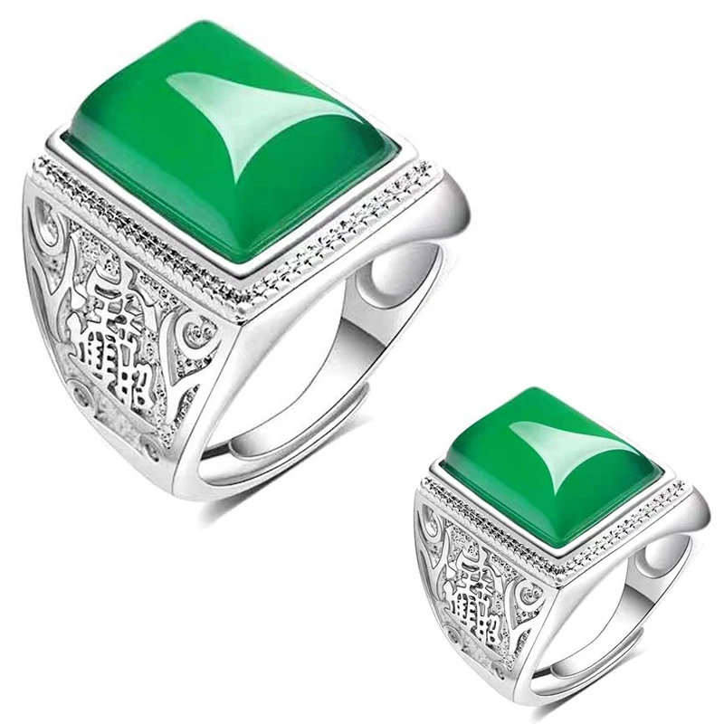 

SALONGFANG 2023 New Vintage Rings For Women Male Green Oval Stone Ring Men Engagement Jewelry Ringen For Best