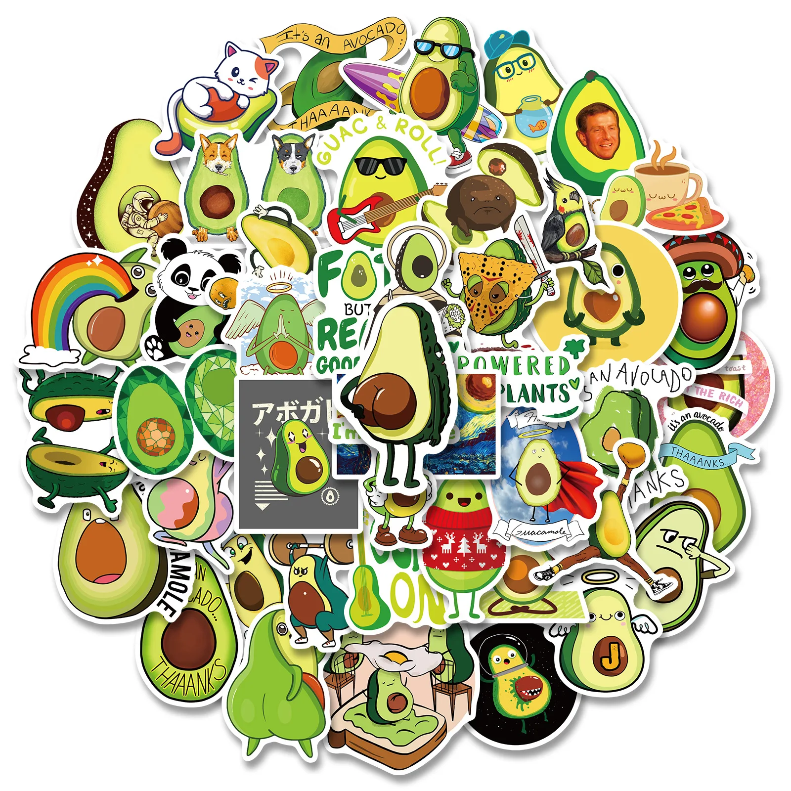 

50pcs Pieces Cartoon Avocado Collection Stickers Kids Toys DIY Diary Suitcase Scrapbook Mobile Laptop Bicycle Fridge Stickers