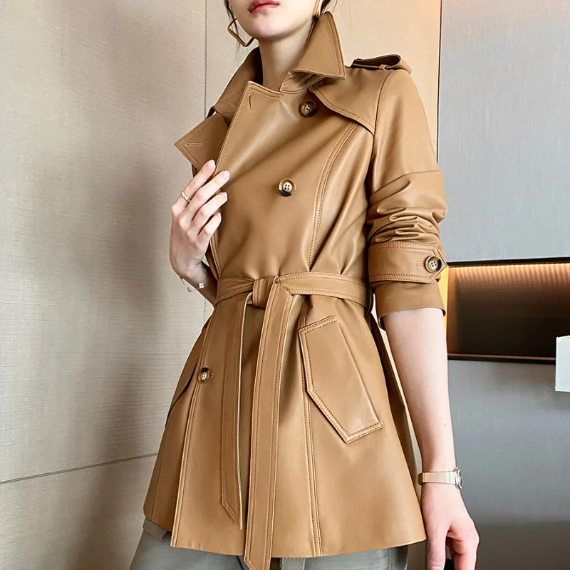 

Лидер продаж 2023, высококачественное пальто из овчины, новая модная Элегантная куртка из натуральной кожи, Женская ветровка средней длины, куртка Ch