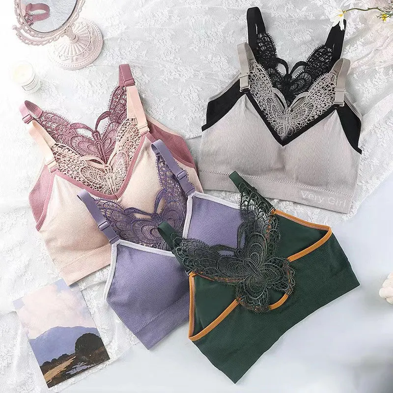 

Beauty Back Butterfly Push Up Bra Seamless Sports Bra for Women No Steel Ring Lace Tube Top Wireless Underwear Yoga Bra