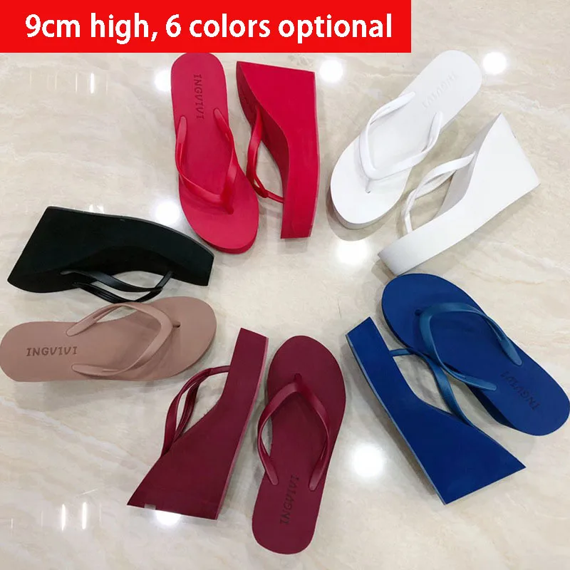 

Летние женские шлепанцы на высоком каблуке, легкие шлепанцы из светильник для дома и улицы, шлепанцы на платформе, сандалии на танкетке, выс...