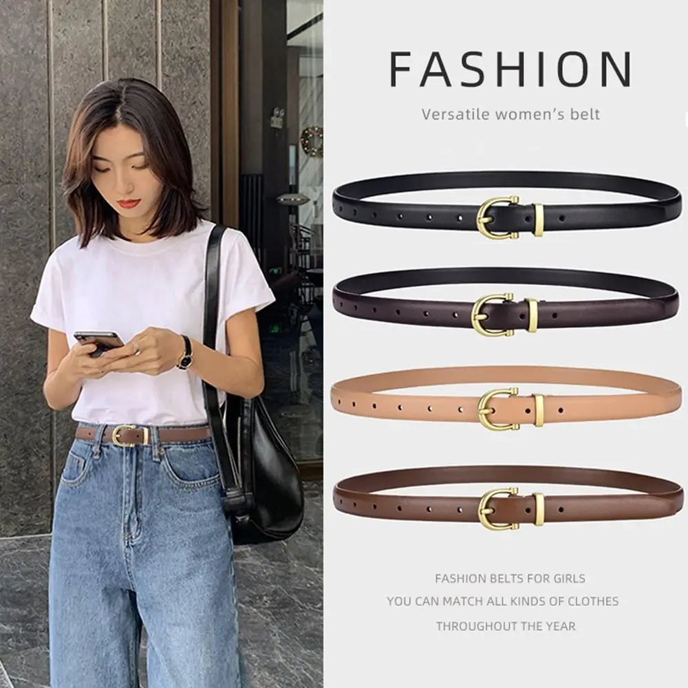 

Thin Waist Belt Gift Skinny Zinc Alloy Buckle Waistband PU Leather Waist Cinch Belt Women Ladies