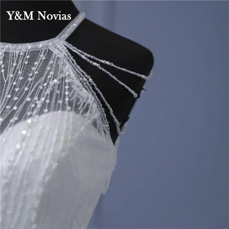 Винтажное кружевное свадебное платье с бисером Y & m Novias реальным фото лямкой на