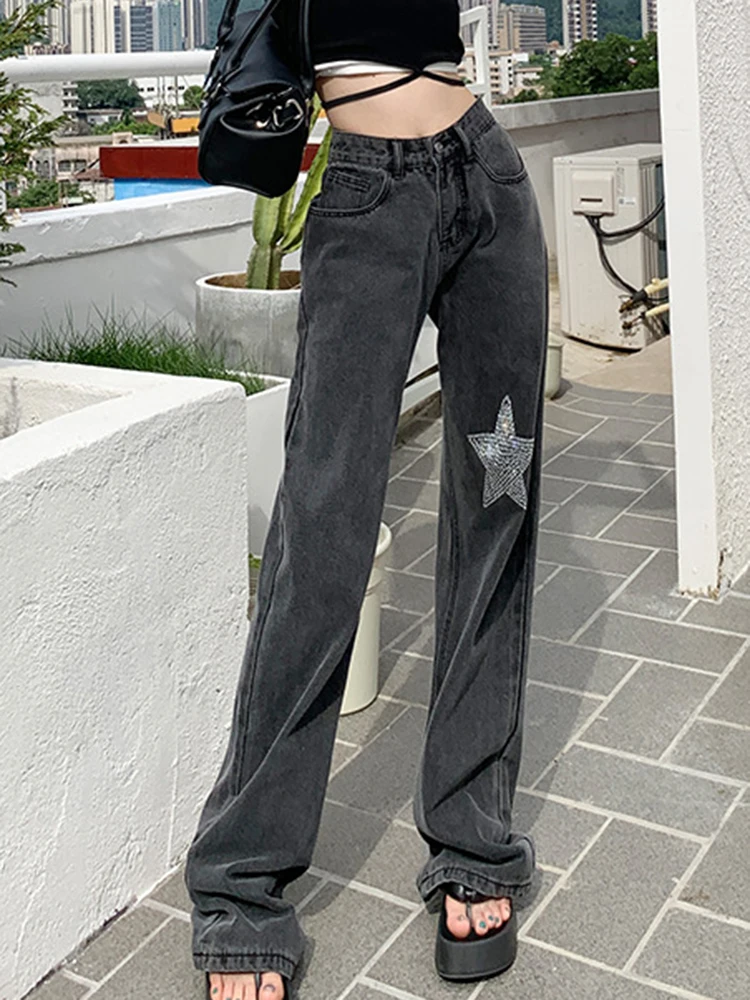 

Star Graphic Vintage Jeans Streetwear Fashion Classichih Waist Self Cultivation Denim Trousers Casual Y2k Straight Pants Women