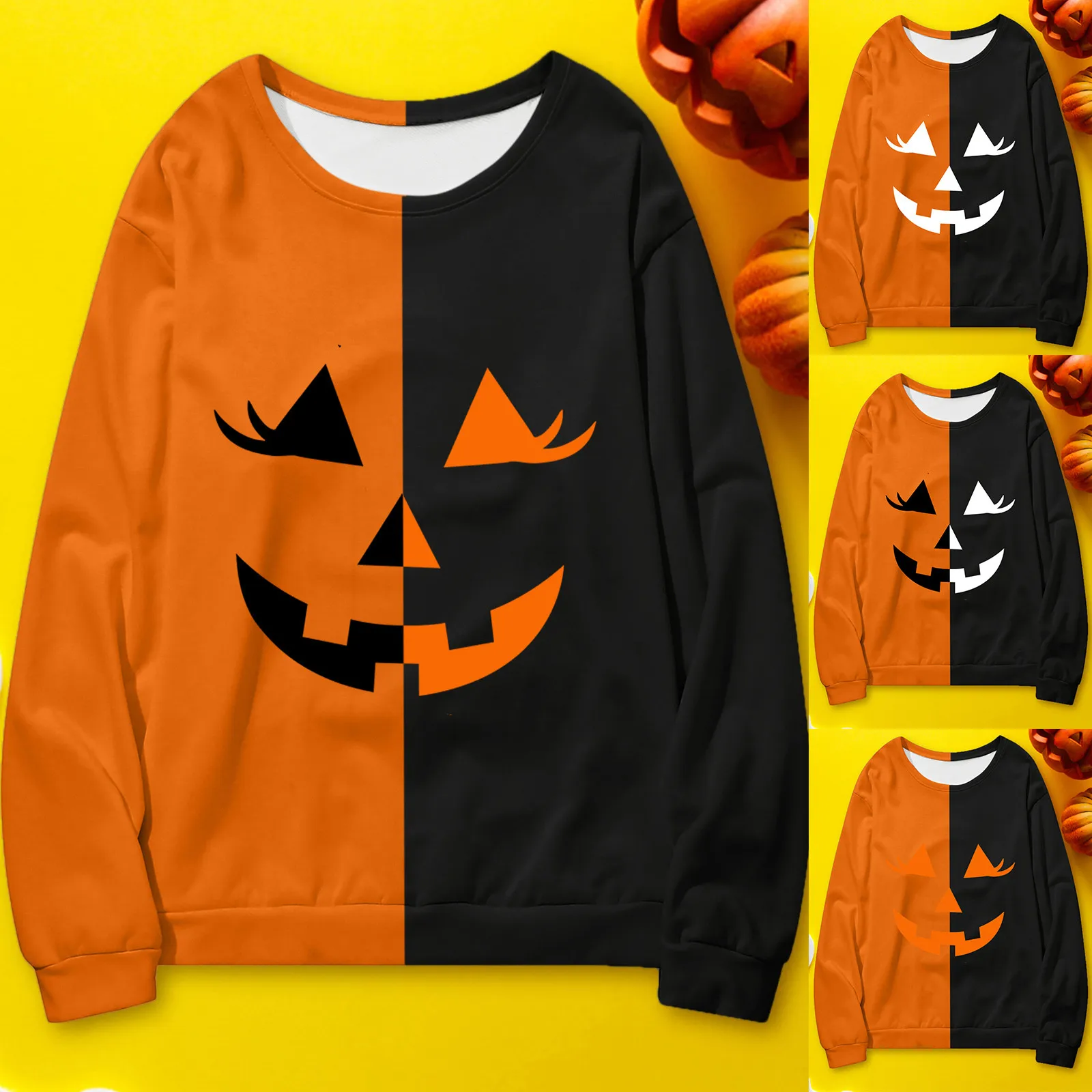 

Pumpkin Halloween Print Sweatshirt Women Casual Crewneck Long Sleeve Pullovers Streetwear Autumn Loose Sweatshirt Tops Moletom