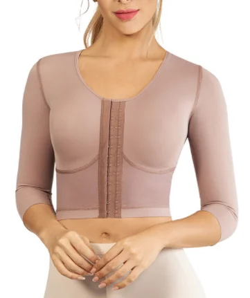 Strapless Top With Middle Sleeve Breasted Hood Split Body Shapewear For Women 2 Colors