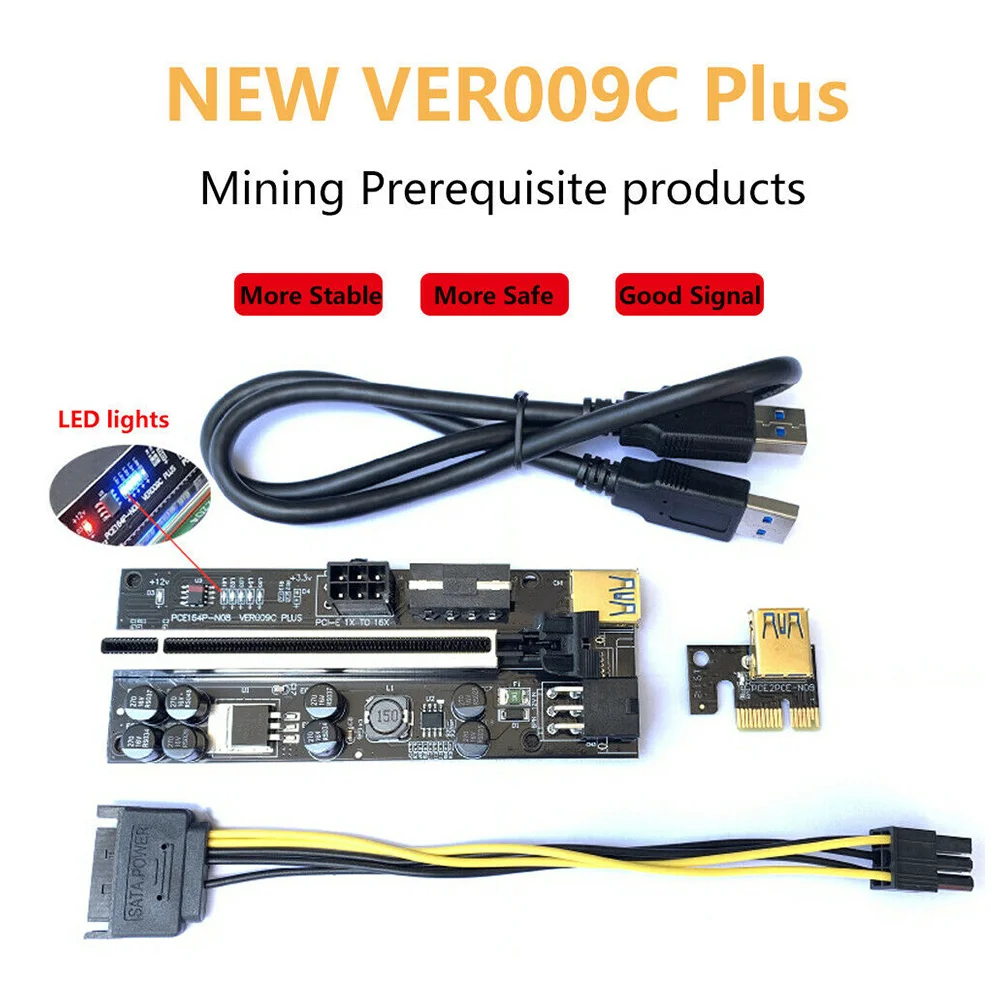 10 комплектов PCIE Райзер карта VER009C PLUS PCI-E 1X до 16X PCI Экспресс адаптер с USB 3 0 SATA