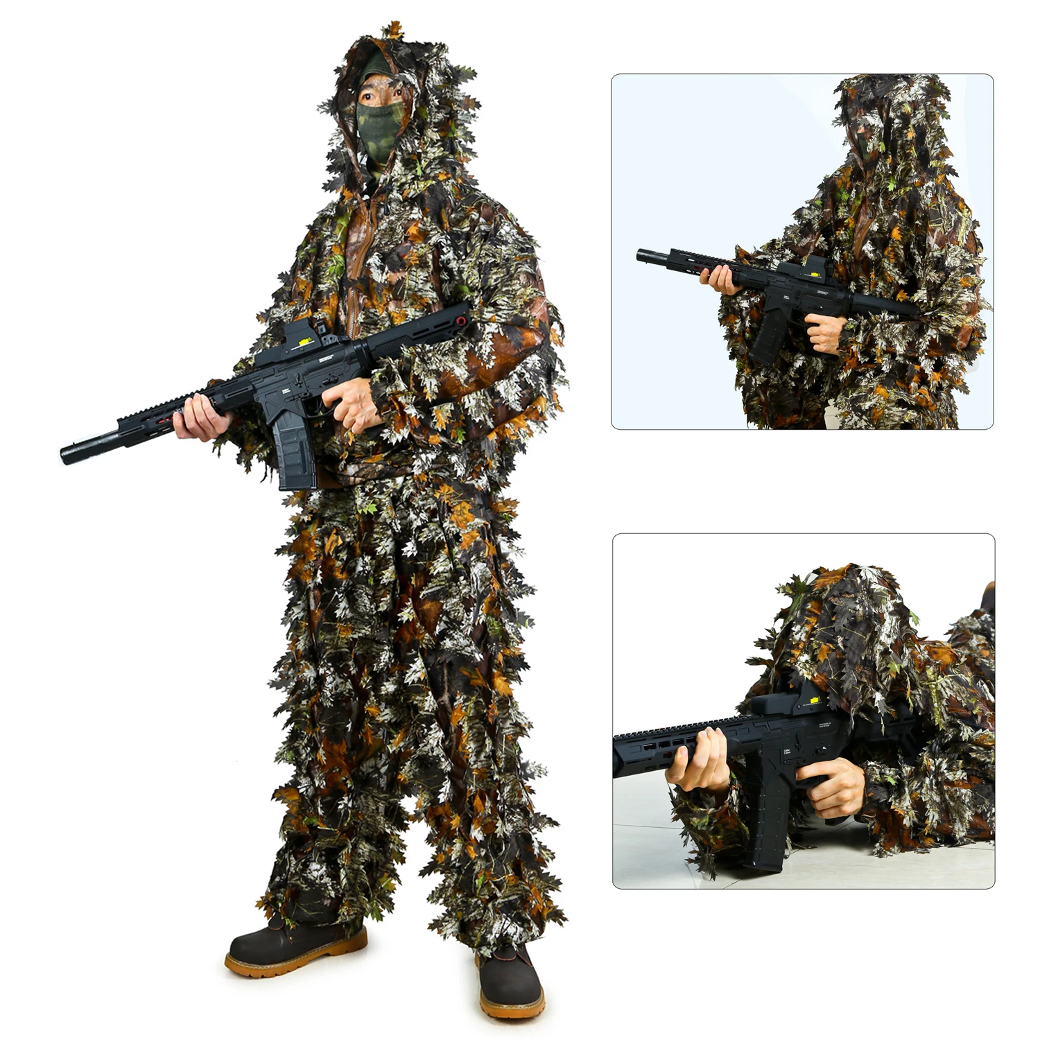 

3D Leaves Hunting Clothes Sniper Airsoft Camouflage Clothing Outdoor Jungle Woodland Bionic Ghillie Suit Pants Hooded Jacket