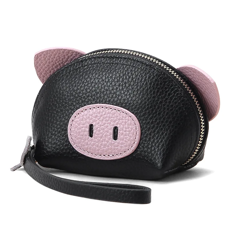 

Fashionable Coin Purse with Pig Design Cow Leather Litchi Pattern Women's Cute Mini Wallet Coin Pouch