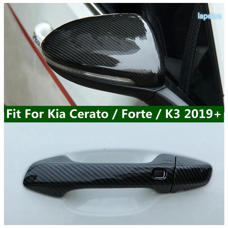 Cubierta de espejo retrovisor lateral cromado, embellecedor de marco de manija de puerta, decoración de coche, estilo de fibra de carbono para Kia Cerato Forte K3 2019 - 2022