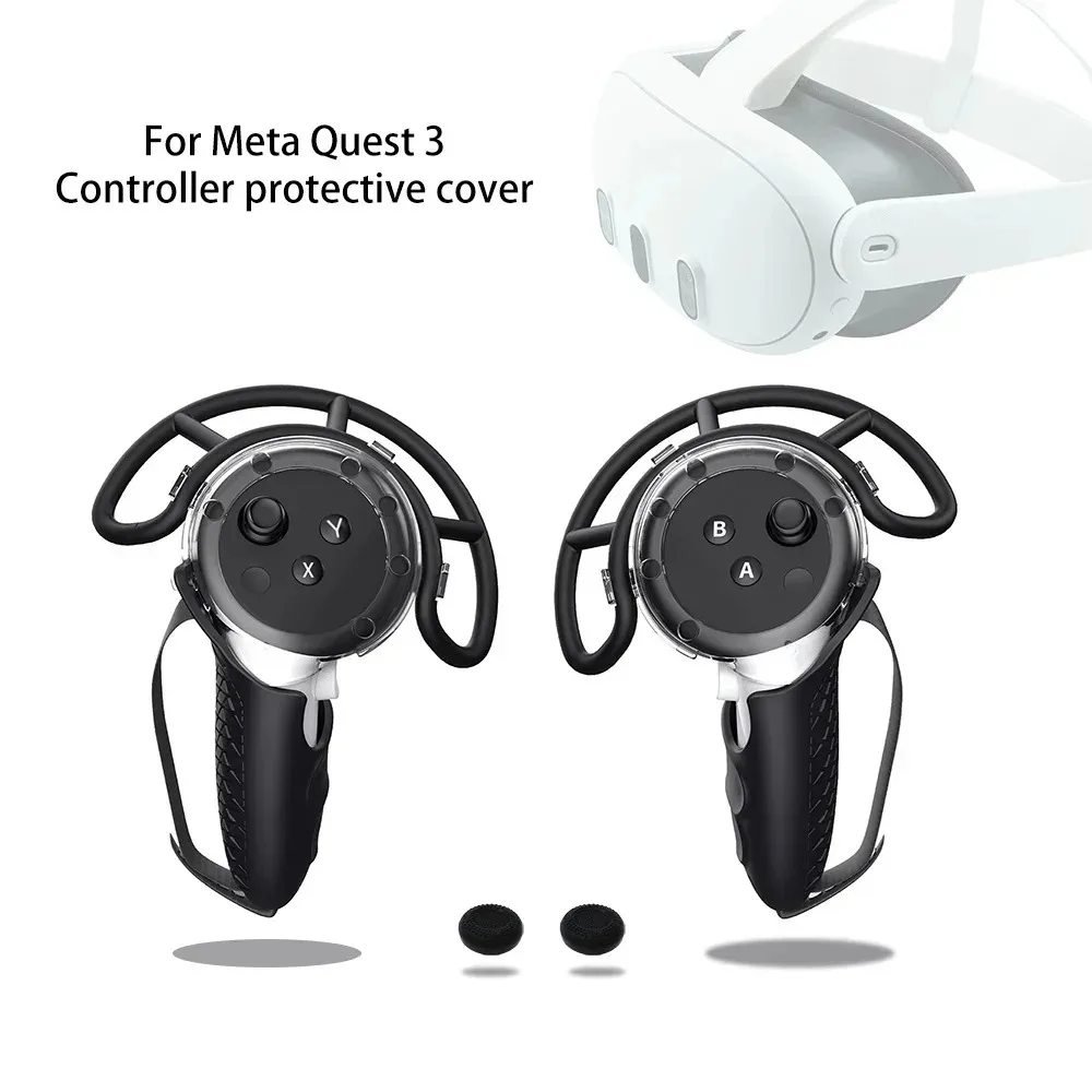 Meta Quest 3 silicone Controller Protective Cover with TPU Anti-Collision Frame Adjustable Strap Non-Slip Texture Easy Batter