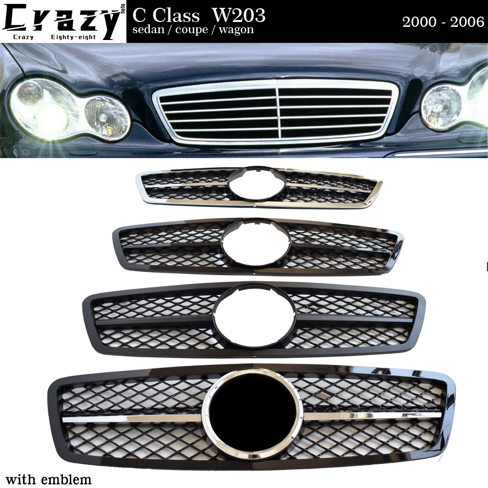 

Глянцевый черный Передний гриль для Mercedes C Class 2000-2006, 4-дверный седан W203, 5-дверный пикап S203 C180 C200 C230 C240 C280 C320 C350