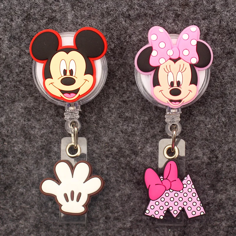 Double Little Mickey Minnie Badge Reel Nurse Workers Enfermera ID Holder Girl Boy Retractable Name Card Holder Accessory
