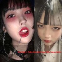 1pc goth earring hoop fake lip labret piercing nose piercing long chain steel miyamura izumi cosplay accessories unisex punk