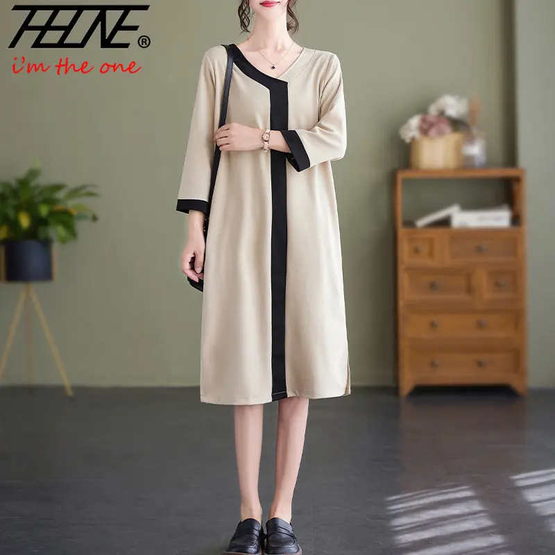 

Женское асимметричное платье-миди, повседневное длинное платье большого размера в Корейском стиле, в стиле пэчворк, весна 2019